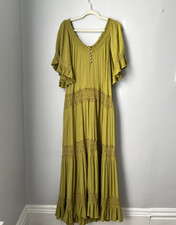 Free People Dream On Maxi Dress Gilded Lime Boho Peasant Festival Oversized Sz L