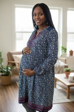 GAP Maternity long sleeve floral tiered boho babydoll dress XS Ladies Boho BLUES