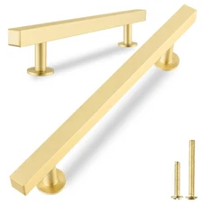 5-Pack Solid Brass Cabinet Handles, Gold Square T Bar Cabinet Pulls, 5 Inch H...