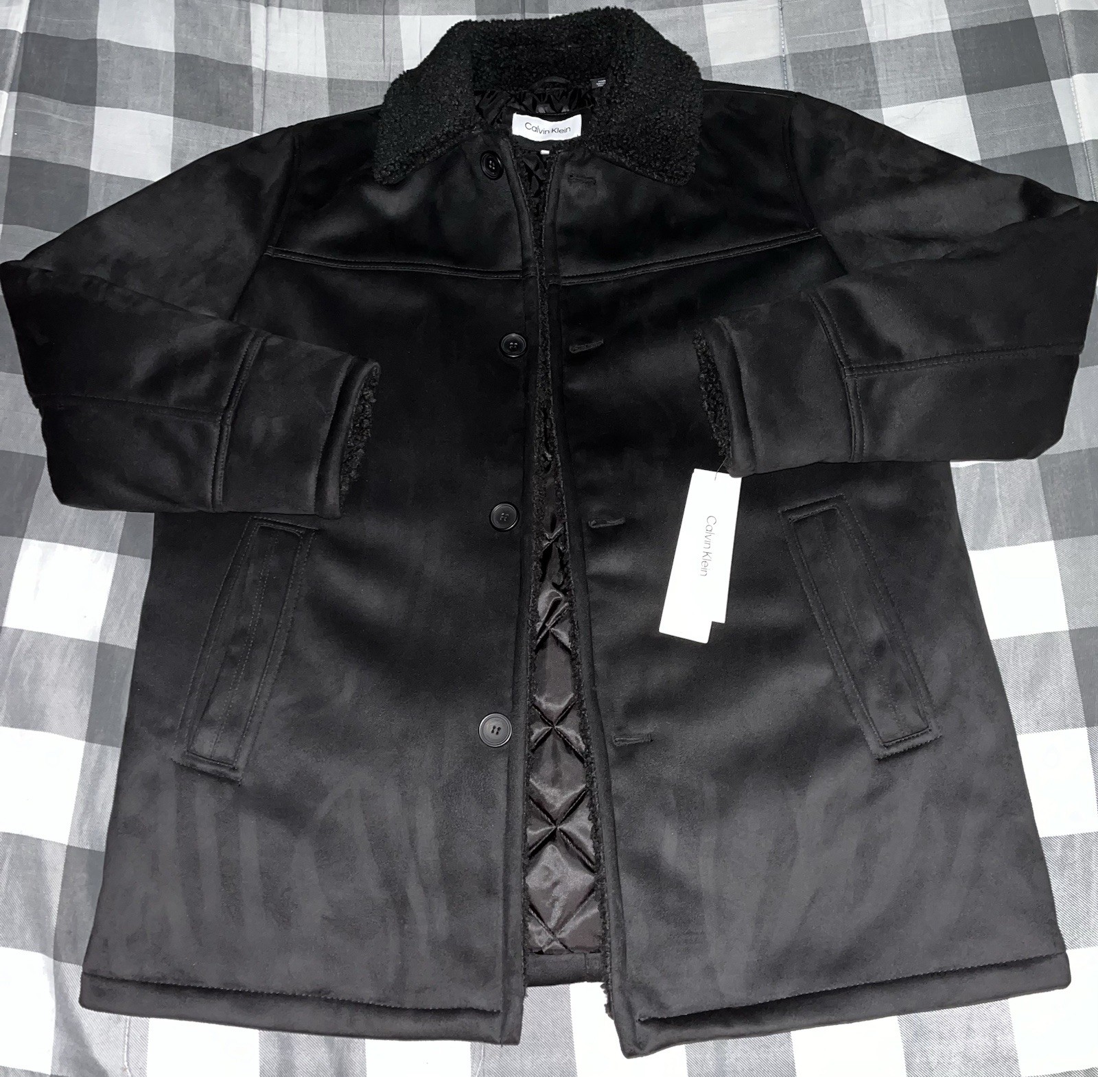 Calvin Klein Men’s Black Sherpa Lined Longline Jacket Size Large MSRP $295 NWT