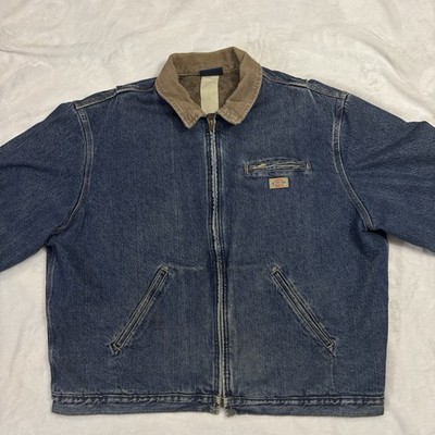 Vintage Dickies Denim Detroit Style Jacket Faded 90s Blanket Lined