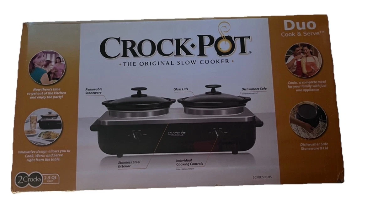 Crock-Pot Duo Cook & Serve SCRBC500-BS Dual 2.5 Qt Slow Cooker Buffet Server