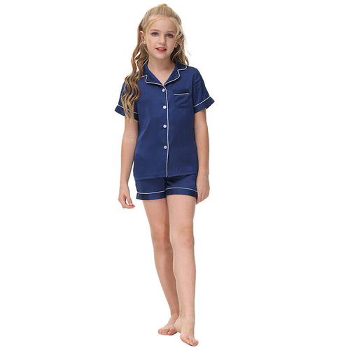 Boys Girls Silk Pyjamas Nightwear Top Pants Set Pjs Satin Sleepwear Outfits Kids - Picture 17 of 19