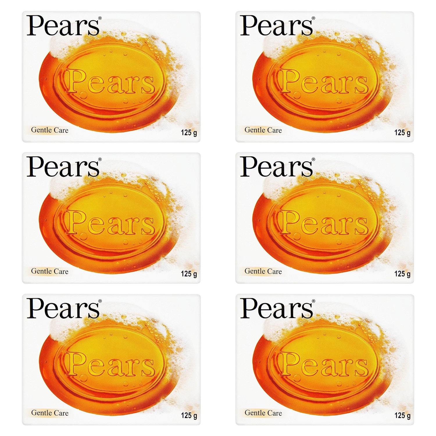 Pears Gentle Care Transparent Amber Bar Soap 125g Pack 6 - Picture 1 of 7