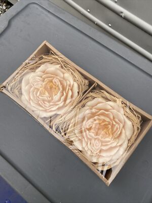 SET of 2 NEW POTTERY BARN LARGE ROSE FLOATING CANDLES 10 HOUR BURN Y2K Vtg Boxed