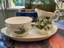 Royal Albert Bone China Trillium Floral Creamer & Sugar Bowl Tray Set