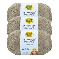 (3 Pack) Lion Brand Yarn 523-124W Rewind Bulky Tape Yarn, Willow