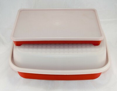 Tupperware Marinade Containers-1 Large-1 Small Paprika-1294-1292 w/Lids