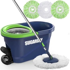SUGARDAY Spin Mop and Bucket with for Floors Cleaning Heavy duty System, Green