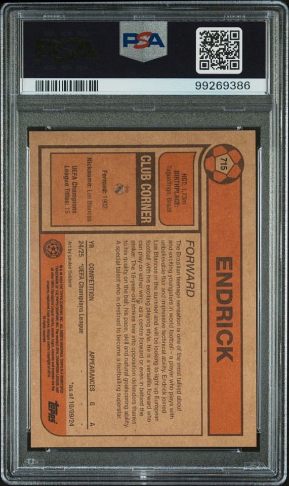 2024 Topps Living UCL Endrick Rookie Card RC #715 PSA 10 GEM MT | eBay