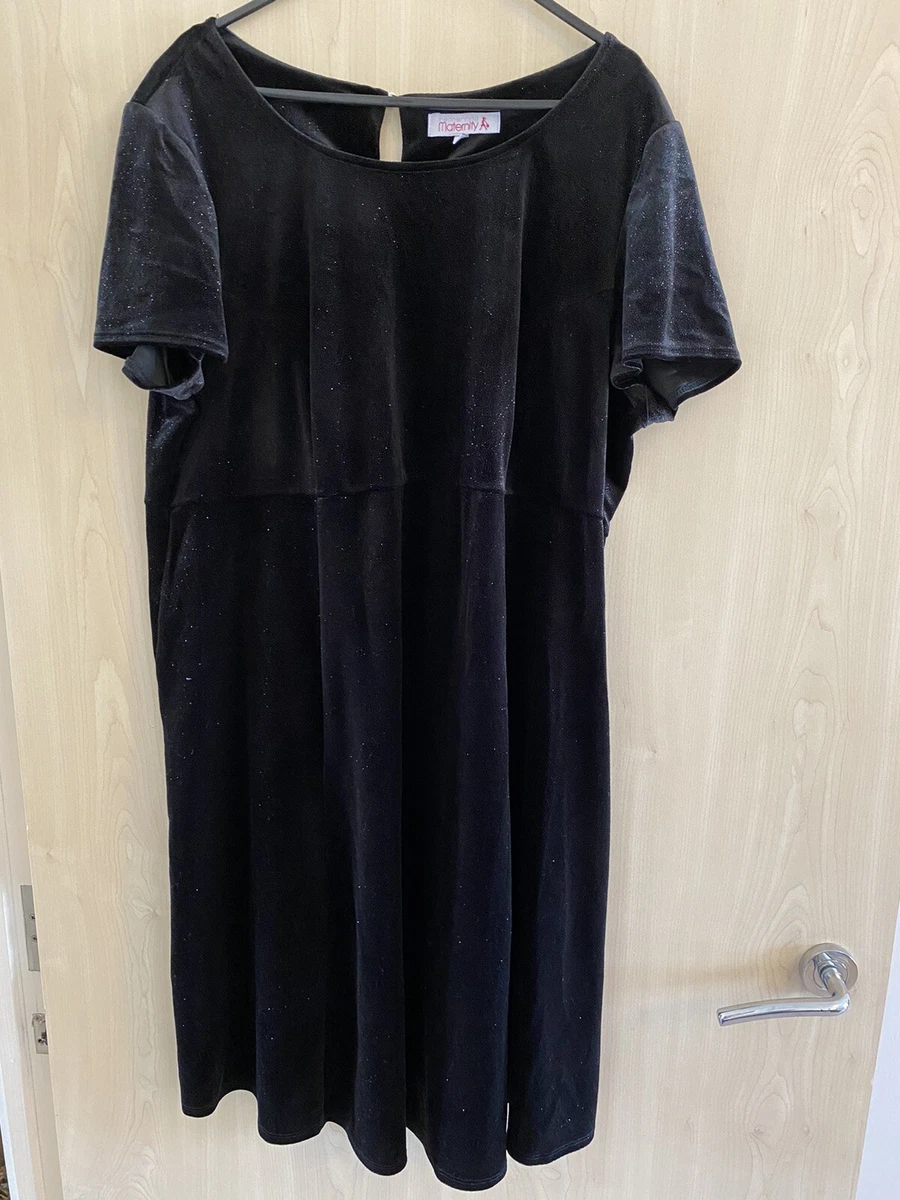 Ladies Red Herring Maternity Dress Size 16 Black Shimmer Velvet
