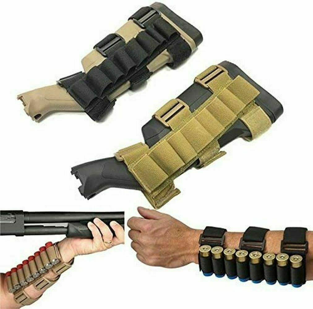 8 Rounds Shotgun Stock Shell Holder Tactical Ammo Carrier Hunting Pouch 12/20 GA