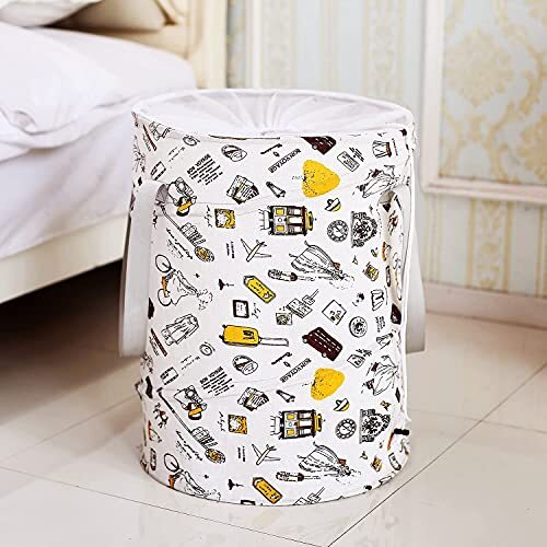 85L Pop Up Laundry Hamper Bucket Cylindric, Foldable Clothes Bag,