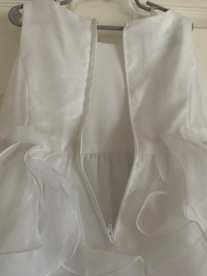 VESTIDO DAVID'S NOVIA-NIÑA TALLA 5 BLANCO~SIN MANGAS~VOLANTES~LARGO~FLOR NIÑA H1281 Foto 3 de 4