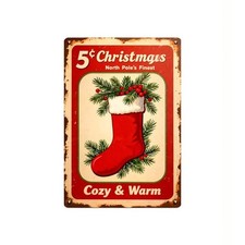 Vintage Rustic Christmas Tin Metal Signs Home D cor 8x12 North Pole Santa Stocki