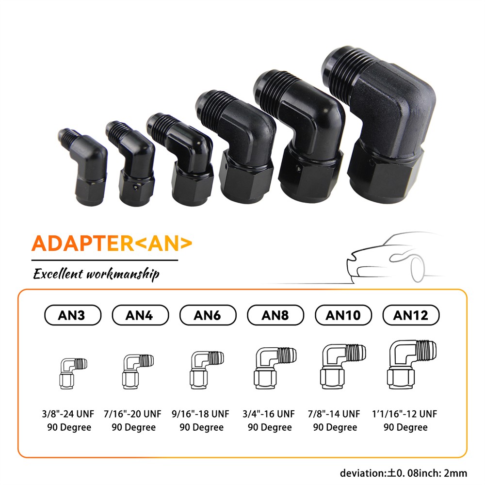 3AN Female To 3AN Male Flare 90 Degree Elbow Swivel Fitting Adapter - Aluminum Black