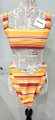 Honey Swim Sunset Red Yellow Oranges Stripes Bikini Top Wide Strap L Bottoms XL