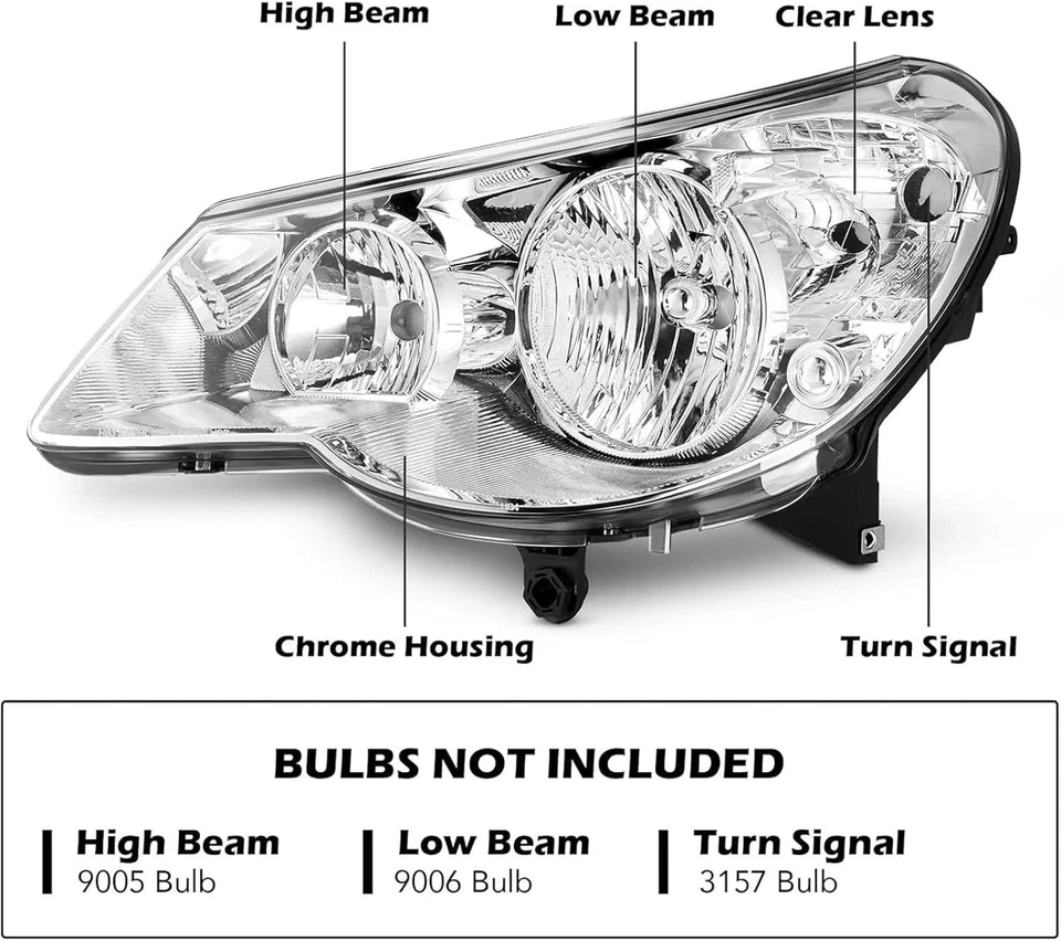 Headlights Assembly Pair for 2007 2008 2009 2010 Chrysler Sebring Direct Replace - Image 4 of 4