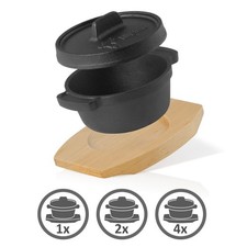 BBQ-Toro Mini Dutch Oven | Ø 11 cm | Gusseisen Serviertopf mit Holzunterlage