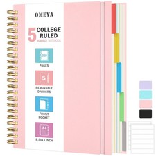 Spiral Notebook 8.5 x 11, 5 Subject, 300 Pages, College Ruled, Thick