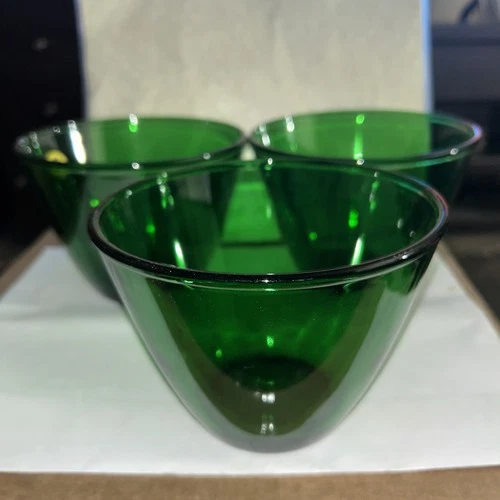 3 VINTAGE  FOREST GREEN  BATTER BOWLS MIXING BOWLS 4 HEIGHT  ANCHOR HOCKING