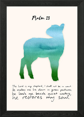 Psalm 23, Aquarell Lamm, Bibel ve gerahmtes Wandbild Poster Leinwanddruck Bild