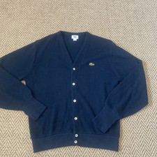 Vintage Izod Lacoste Cardigan Sweater Navy Blue Alligator Size L Grandpa