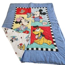 Vintage 1980s Disney Baby Blanket Mickey Minnie Mouse Pluto Crib Comforter 32x40