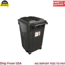 Hyper Tough 45 Gallon Wheeled Heavy Duty Plastic Garbage Can, Attached Lid,Black