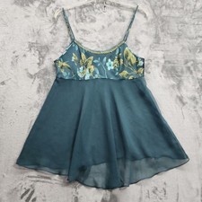 Vintage Secret Treasures Chemise Womens M Green Floral Satin Chiffon Babydoll