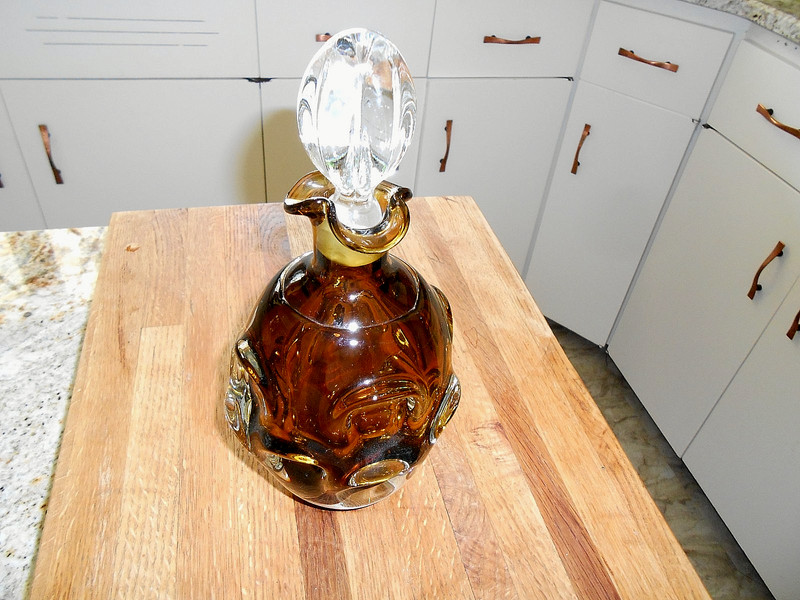 Aseda Glasbruk Heavy Sweden Seda Amber Brown Glass Hand Blown decanter
