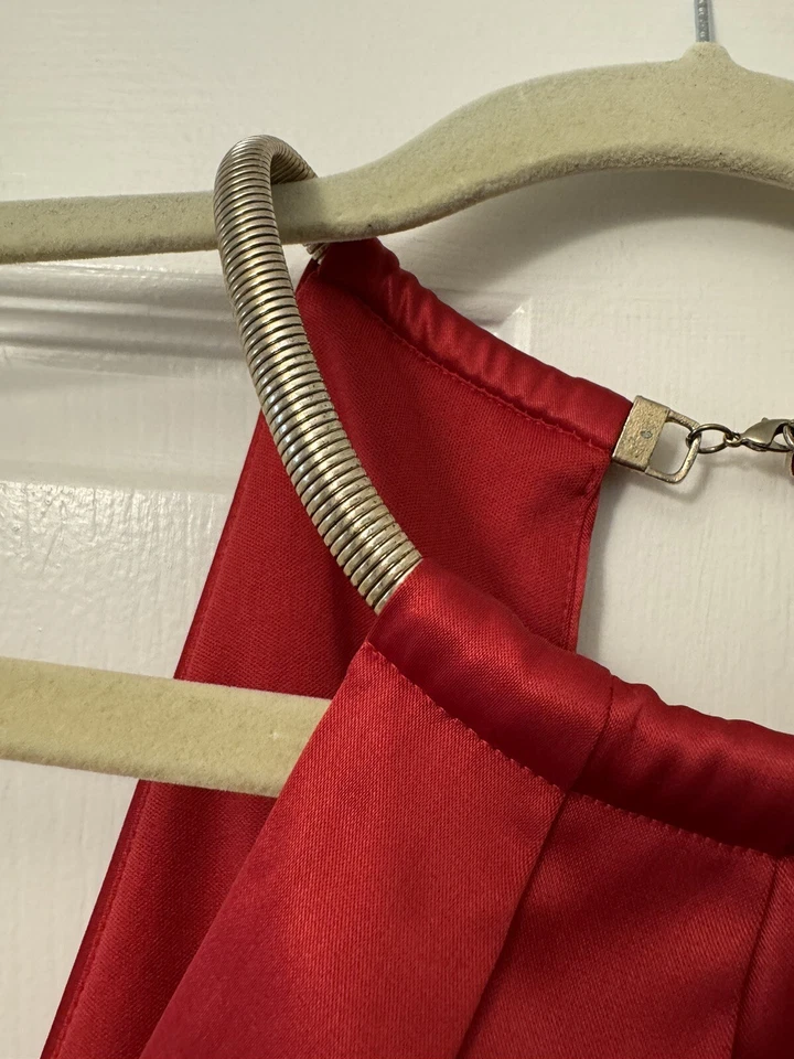 Eliza J Cocktail Dress Size 4 Sheath Red Satin Gold Necklace Collar Holiday - Image 4 of 4