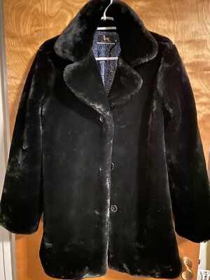 Faux Fur Coat Sz XL Blanc Noir Black Super Soft Plush Jacket Thigh Length