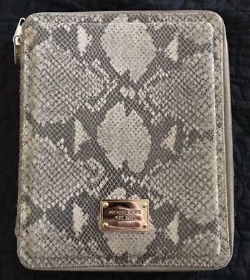 Michael Kors Beige Black Leather Python Snakeskin Ipad Tablet Zipper Case Ebay