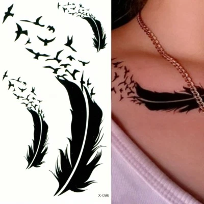 JUSTFOX Temporary Tattoos Feather Bird Design Temporary Body Art Adhesive Tattoo