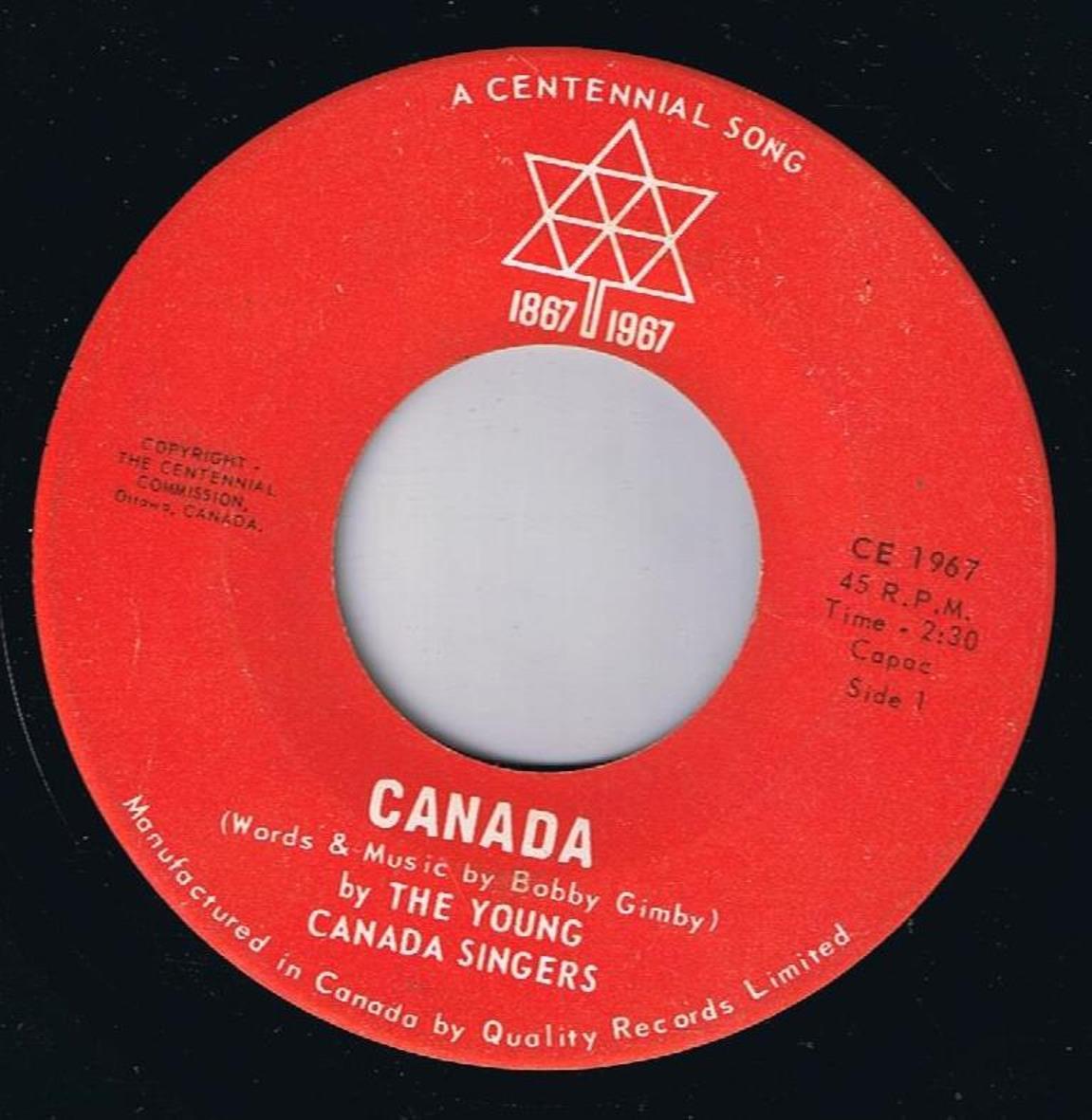 Young Singers Of Canada Centennial Song 45 rpm French Version Canadian Pressing