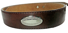 WESTERN STYLE BROWN LEATHER CONCHO BELT, with SILVER EMBOSSED BUCKLES WMN 31-35"