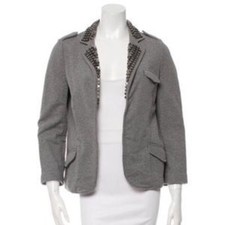 Gryphon Grey Sz S Studded Collar Cotton Blend Bracelet Lgth Sleeve Blazer Jacket