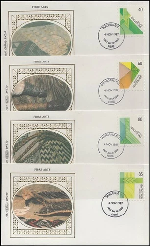 NEW ZEALAND BENHAM SILK FDC's 1987 FIBRE ARTS SET (4) (ID:06/D44276)