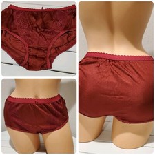 Double Nylon Gusset LACE Granny Panty Silky Sheer Brief 8/XL Heartbreaker RED
