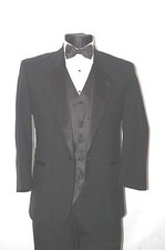 34 S Classic Black Notch Tuxedo Coat Pants Vest Bow Tie Wedding Masonic COMPLETE