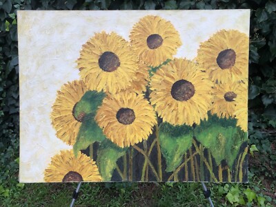 WOLFF Original HUGE 1960s GROOVY FUNKY ABSTRACT MODERN FLORAL Impasto Oil Canvas