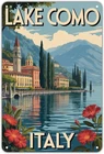 Lake Como Italy Vintage Italy Travel Tin Metal Signs Home Décor 8x12