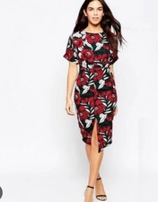 Asos Floral Print Front Split Sheath Wiggle Dress Sz 6