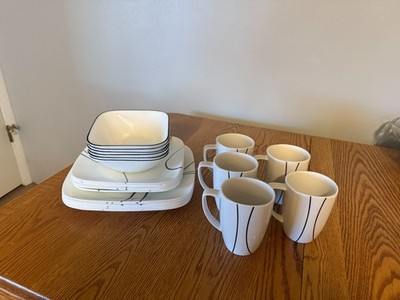Corelle Simple Lines Set 6 Dinner Plates 6 Luncheon Plates 6 Bowls and 5 Cups