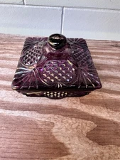 Vintage L.E. Smith Amethyst Glass Pineapple Patterned Candy Dish With Lid