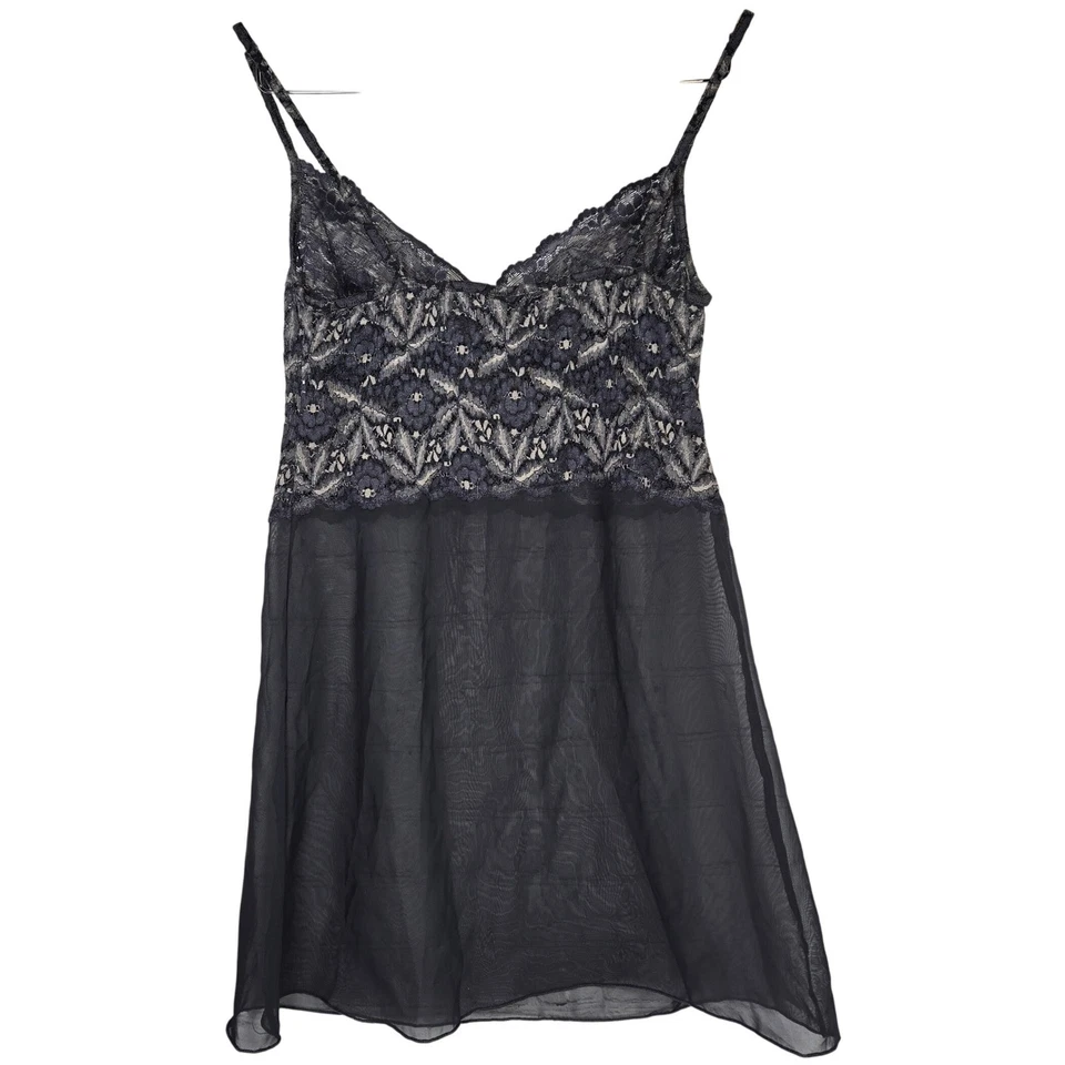 Vestido camisola Intimissimi para mujer gris negro de encaje transparente Babydoll quimise Foto 2 de 4