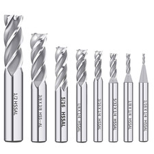 8PCS HSS 4-Flute End Mill Set CNC Milling Bits 1/16''-1/2''  Straight Shank M2