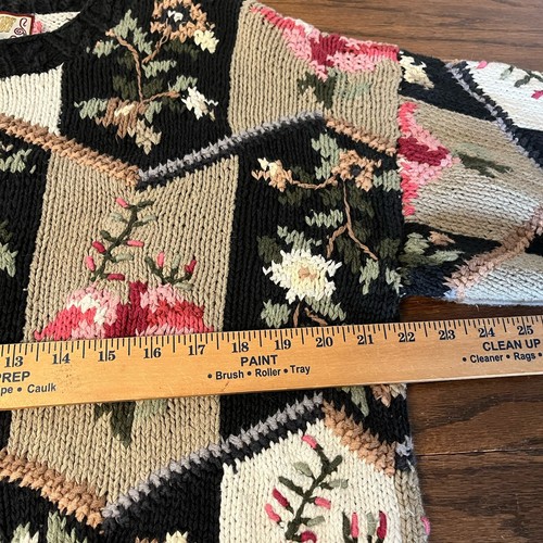 Vtg Crystal Kobe 90s Floral Pullover Sweater Women L Cottagecore Chunky Praire - Picture 7 of 13
