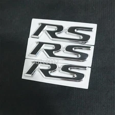3x Silver RS Black Chrome Metal Big Badge Sticker Emblem Decal Car Engine Racing